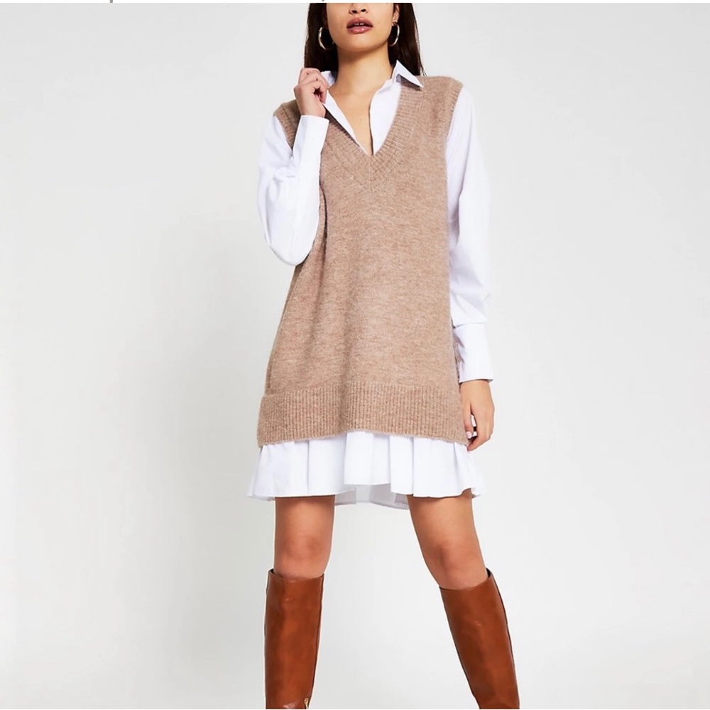 River Island beige knitted shirt dress